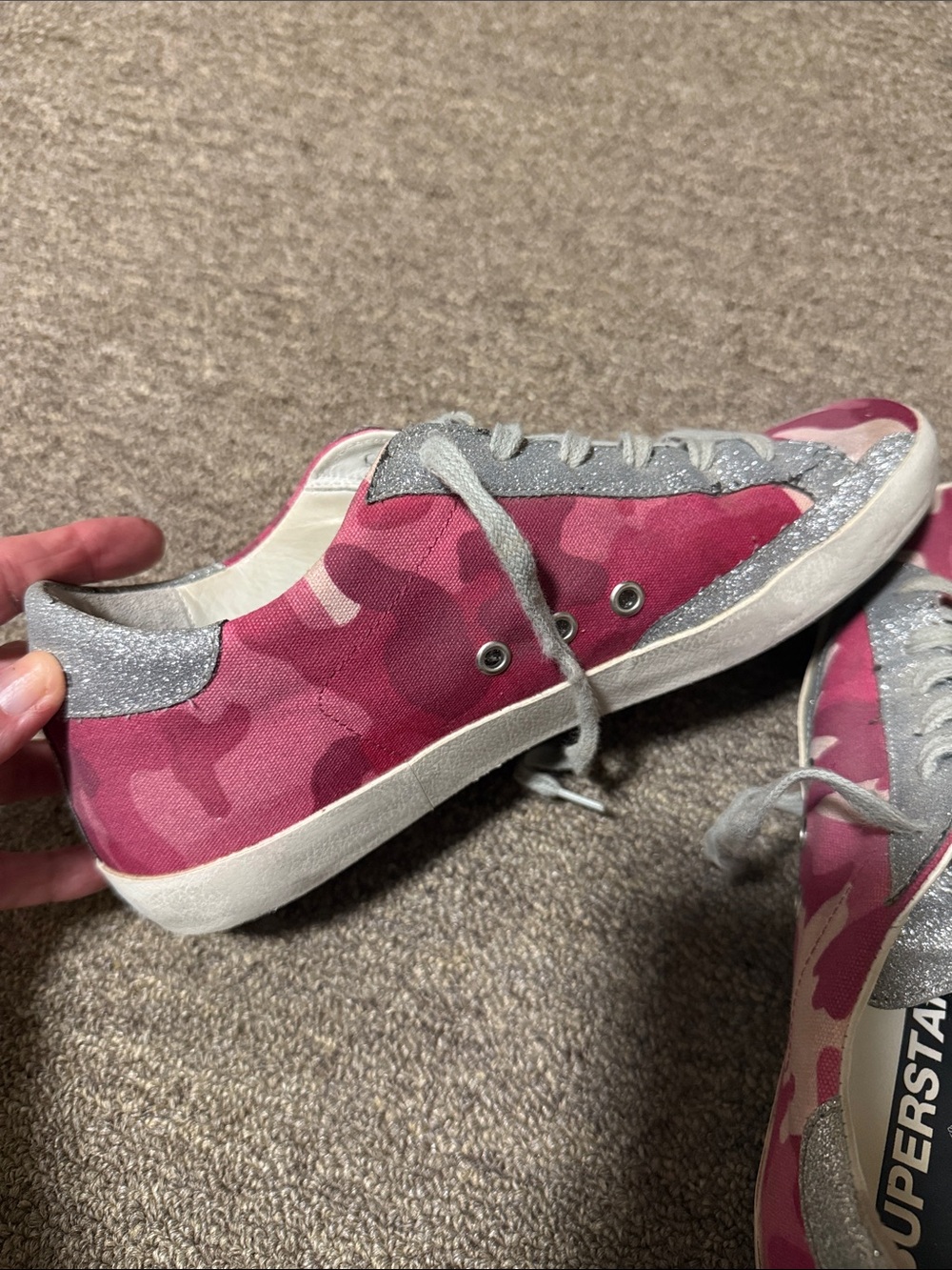 Golden Goose Pink Camo Super-Star Sneakers with Silver Glitter - Picture 2 of 7